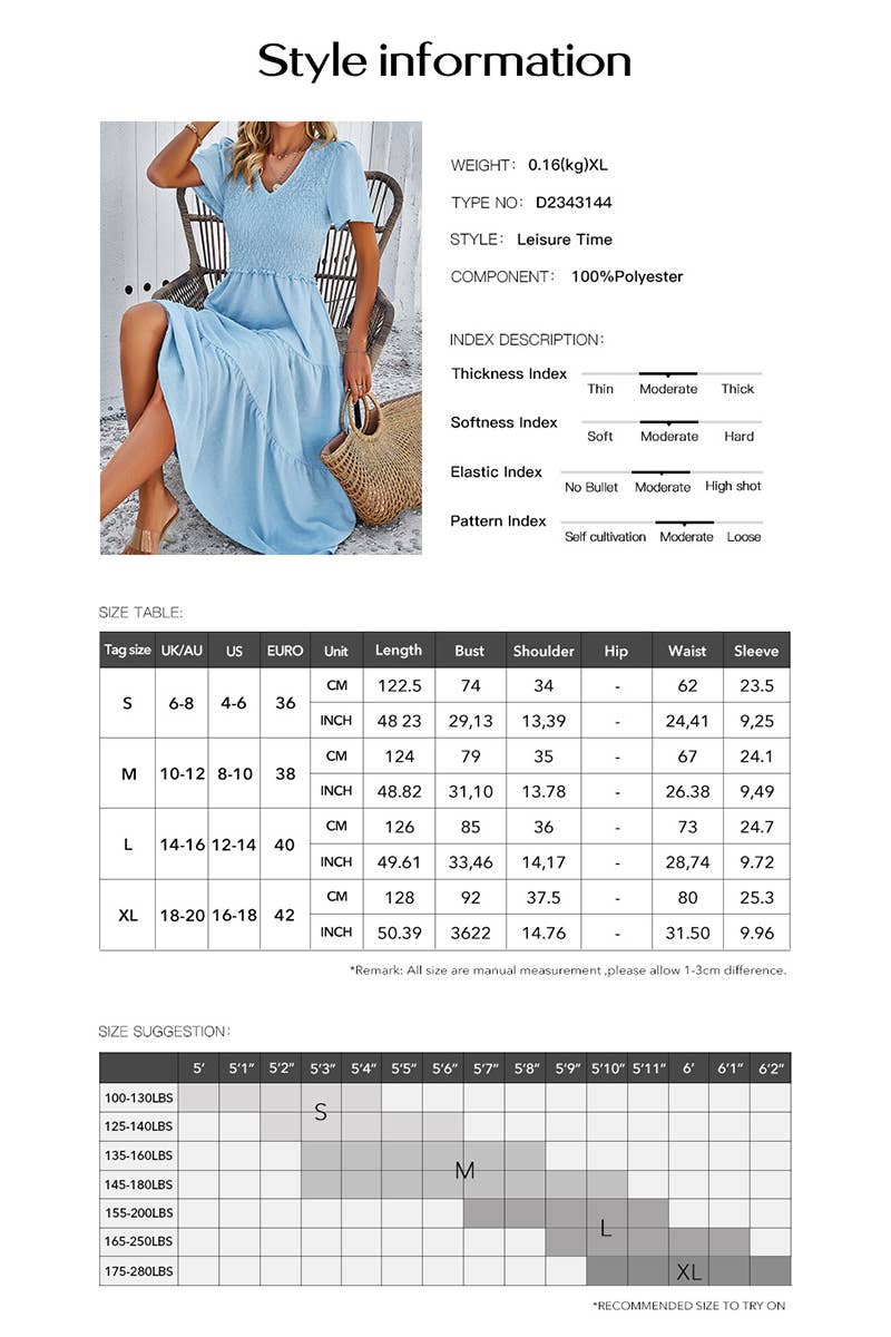 CWDMD00962_CASUAL V-NECK SHORT-SLEEVED DRESS