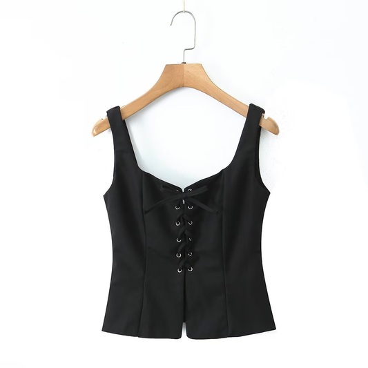 Stylish Tie Strap Vest ??Casual French Look_CWTHT0242