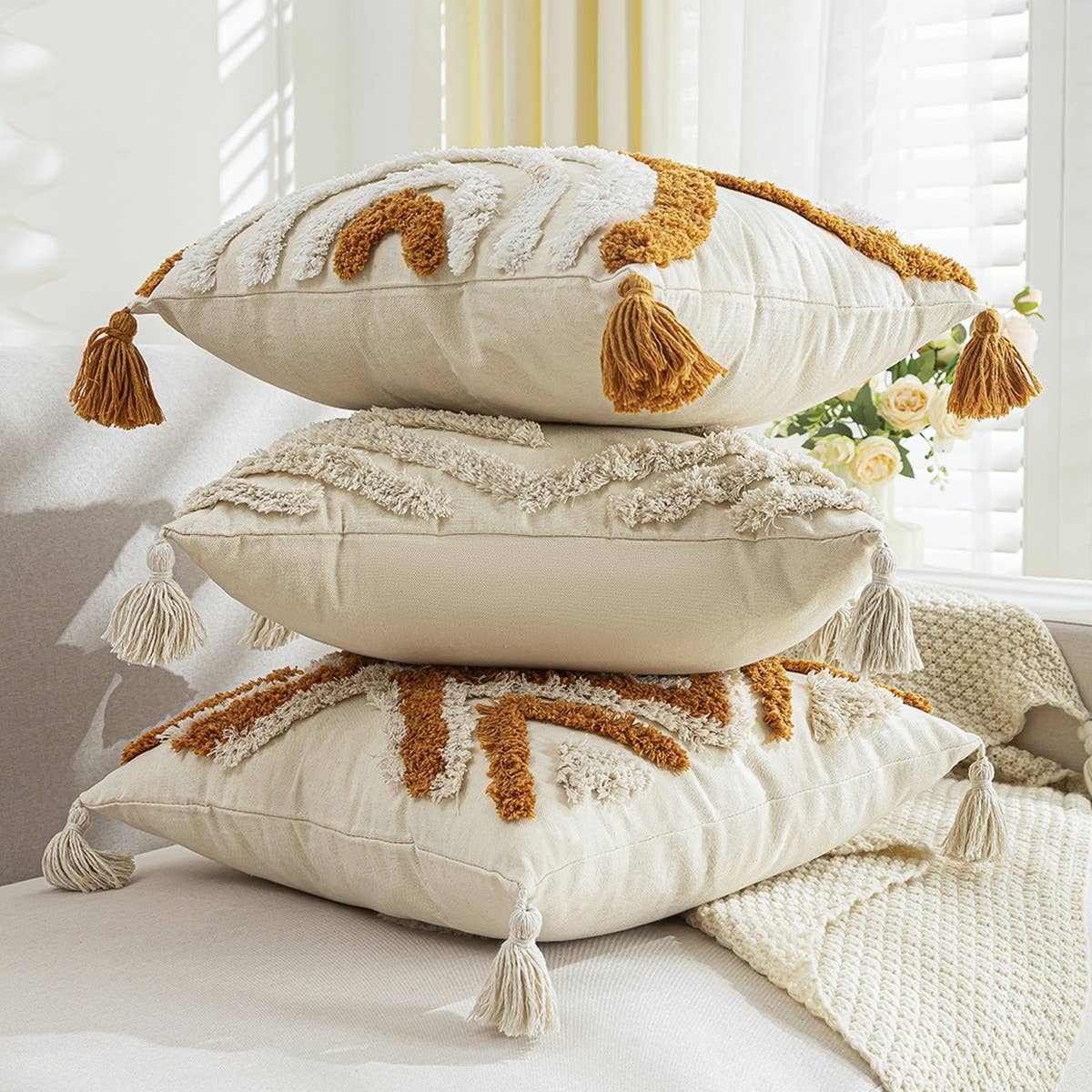 Boho Tufted Embroidered Pillow Cover for Sofa/Bed_CWMM7696