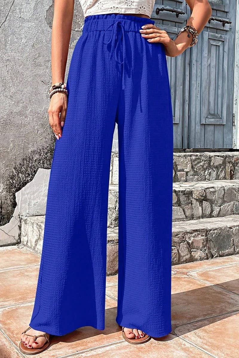 CWBLP1867_FASHIONABLE BUBBLE PLAID CASUAL WIDE-LEG PANTS