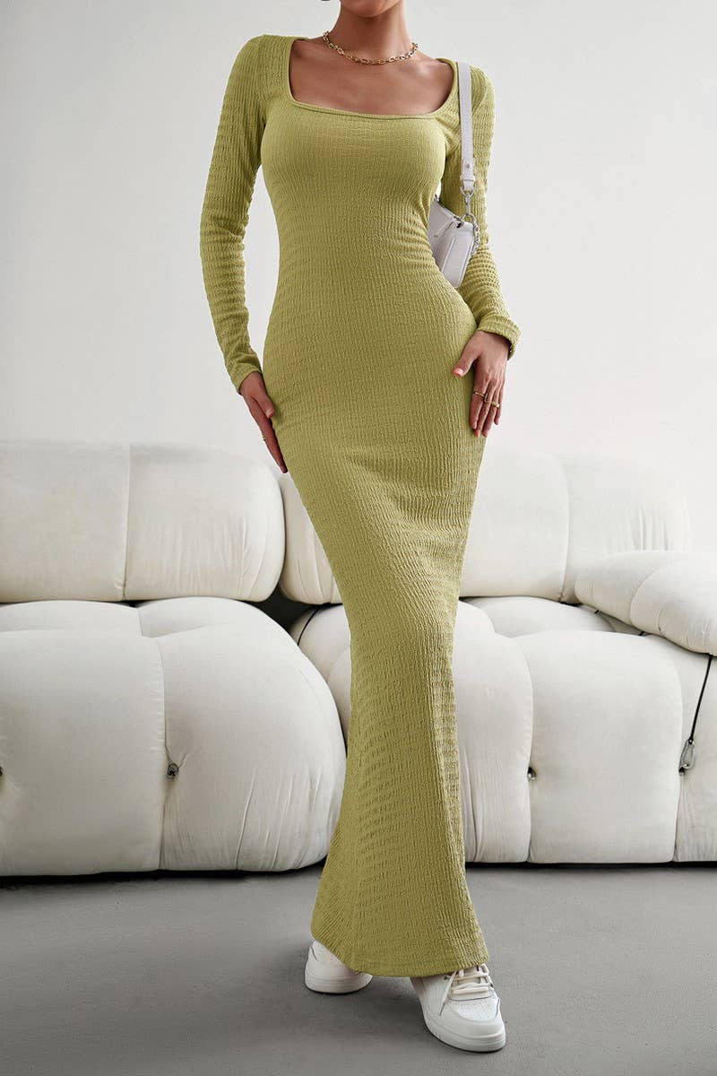 CWDMD4832_SLIM FIT SQUARE NECK LONG SLEEVE KNIT DRESS