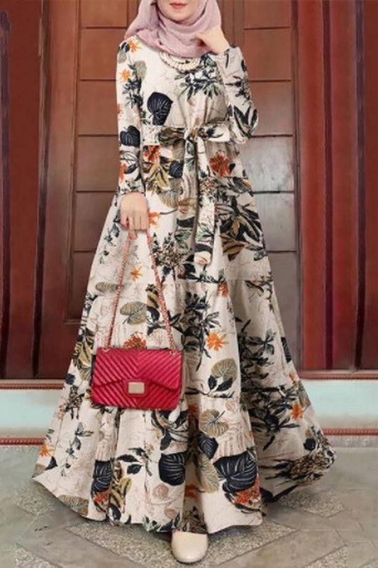 CWDMD3269_MUSLIM LONG SLEEVE PRINTED LOOSE DRESS