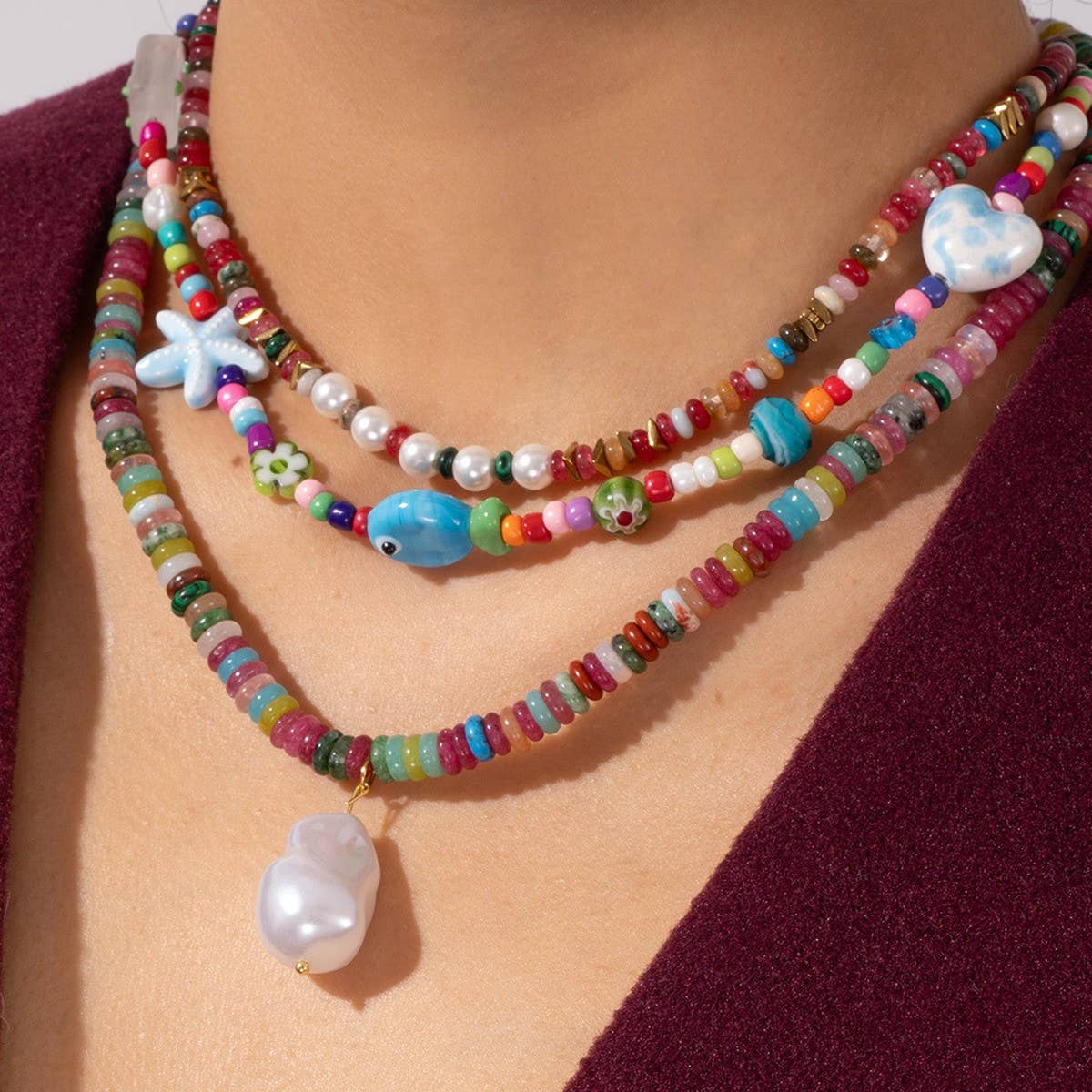 Colorful Boho Pearl Beads Luxury Sweater Necklace