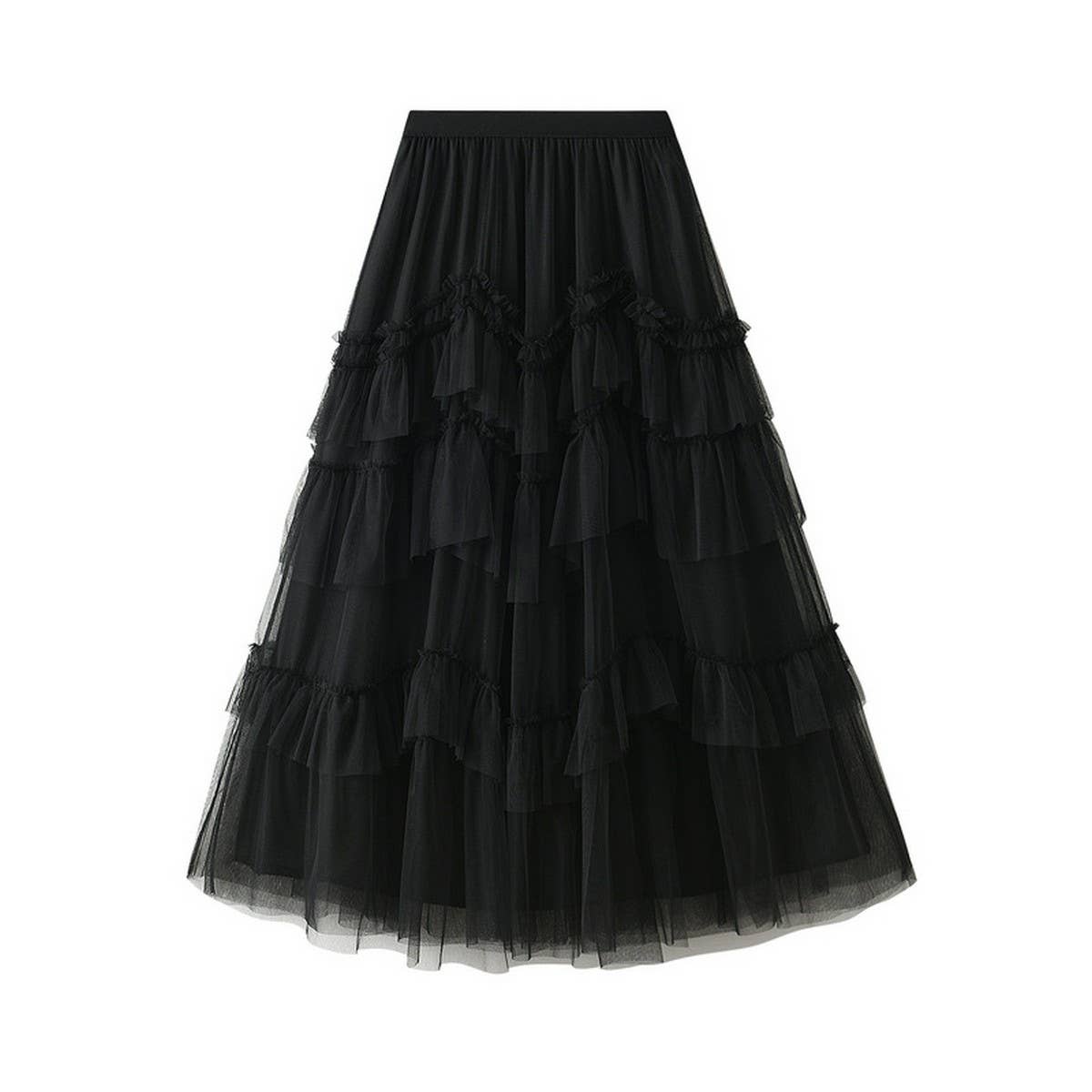 Tiered Tulle Patchwork Flared Maxi Skirt