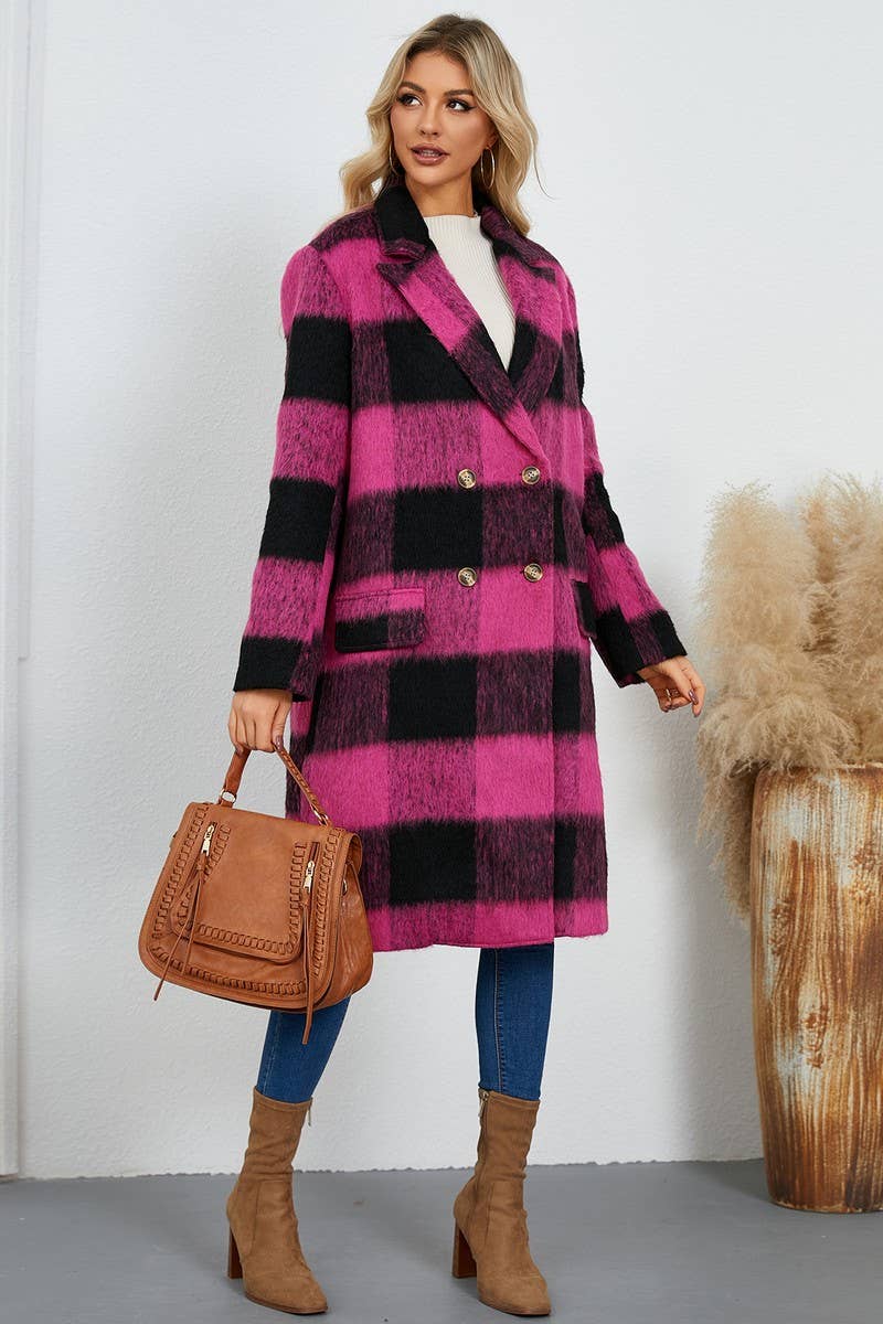 CWOCO0939_PLAID DOUBLE-SIDED SUIT COLLAR WOOLEN LONG COAT