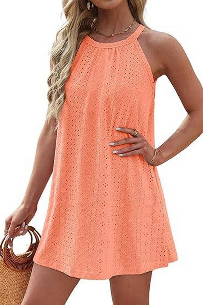 CWDHL0335_HALTERNECK SLEEVELESS SOLID COLOR TANK DRESS