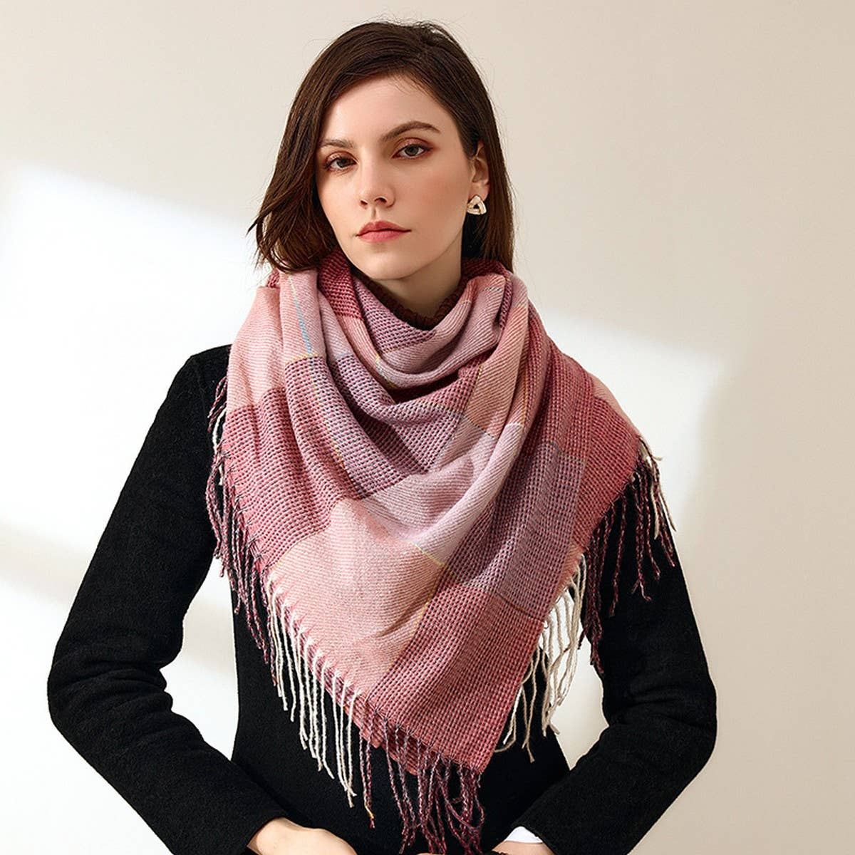 WOMEN FASHION LONG SHAWL BIG GRID SCARF