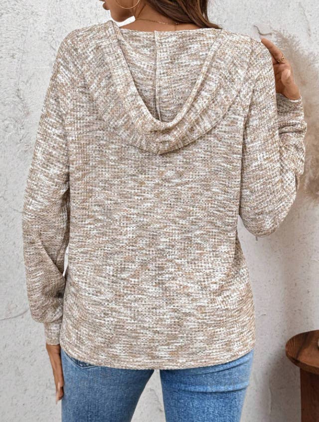 WAFFLE BUTTON-UP HOODIE LOOSE LONG-SLEEVED HOODIE