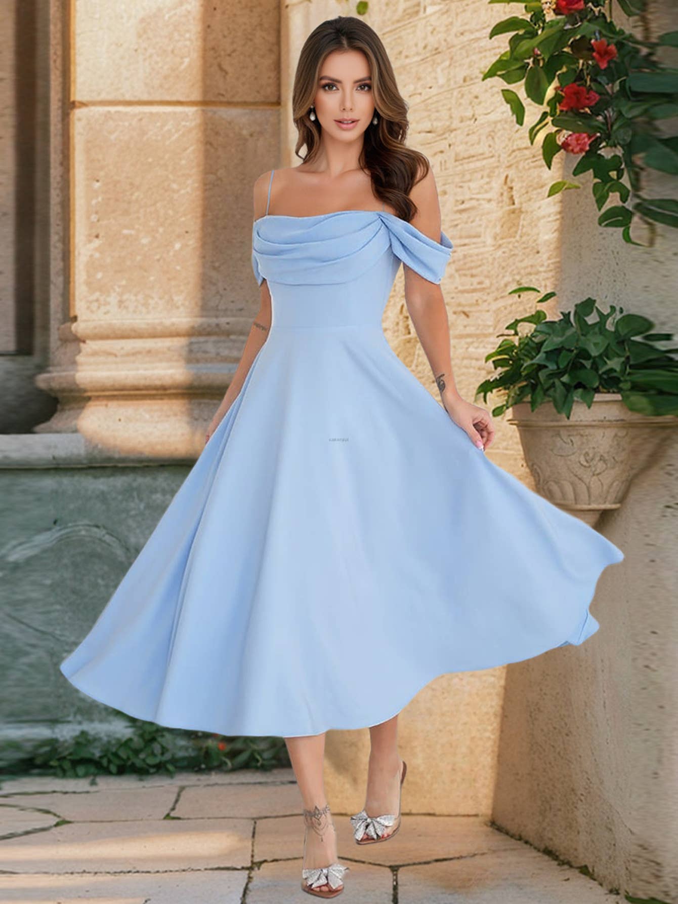 Sexy Ruched Strap Dress, Slim Fit A-Line