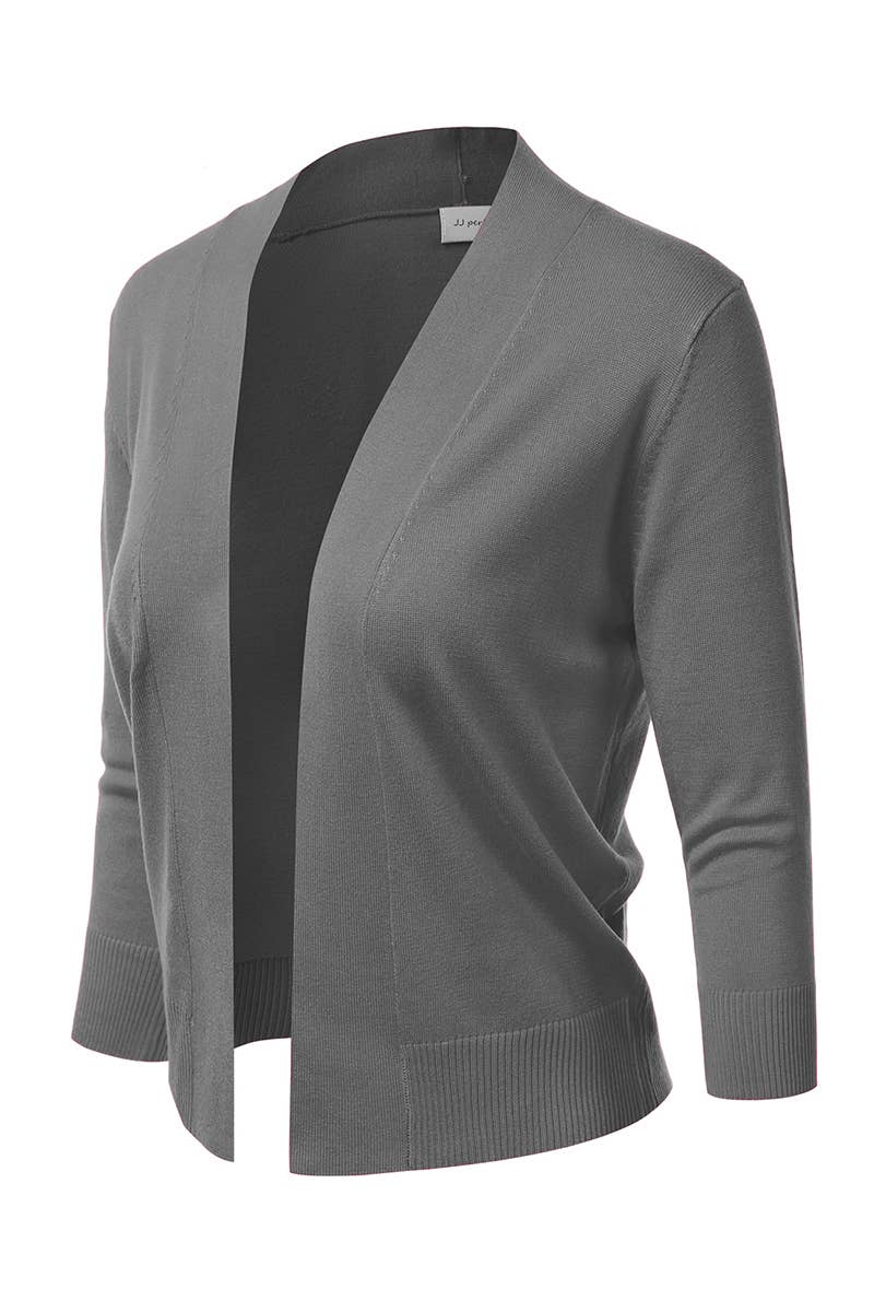 AWOCAS074_Basic 3/4 Sleeve Open Front Cropped Cardigan