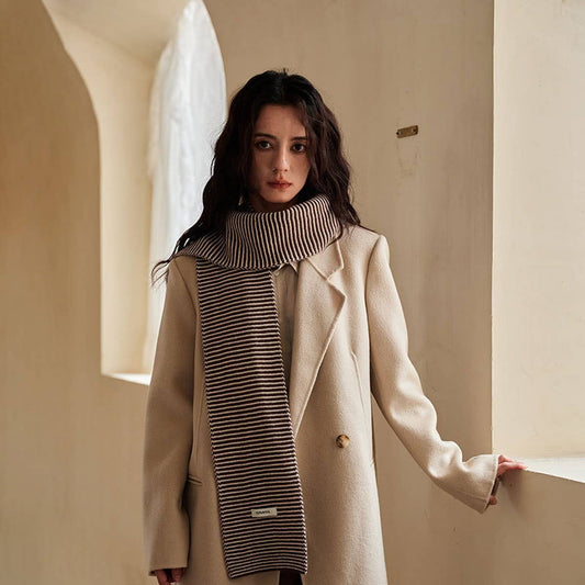100% Wool Knit Scarf - Striped Slim Winter Wrap_CWASC2295