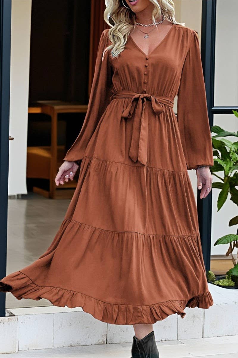 CWDMD01042_CASUAL WORK TIE WAIST LONG SLEEVE DRESS