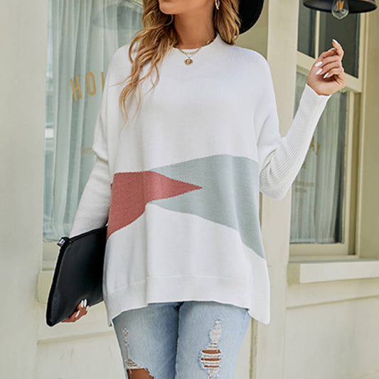 LONG SLEEVE KNIT SWEATER WITH CONTRASTING COLOR