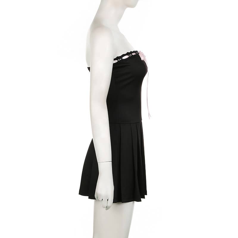 BACKLESS TOP TOP SOLID COLOR LACE-UP DRESS