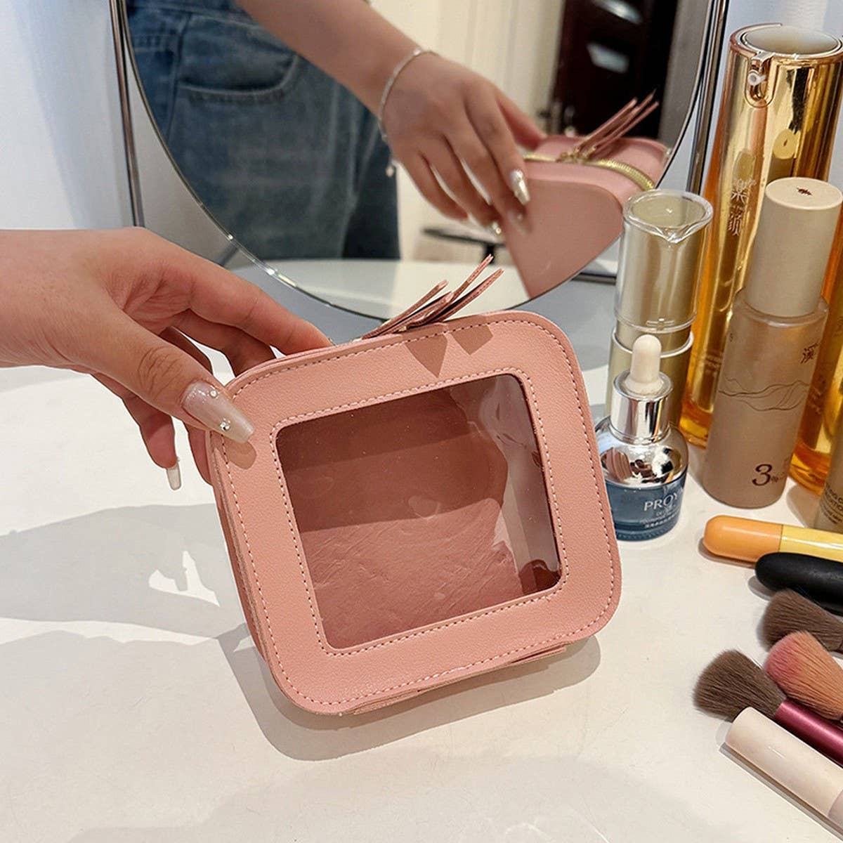 WHITE SIMPLE FASHION TRANSPARENT COSMETIC BAG_CWAB4368