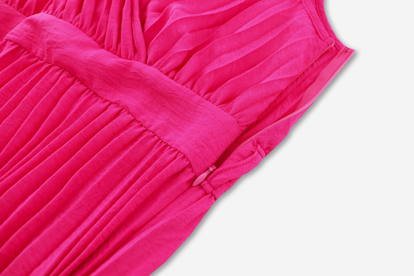 V-Neck Pleated Belted Bodycon Midi Dress