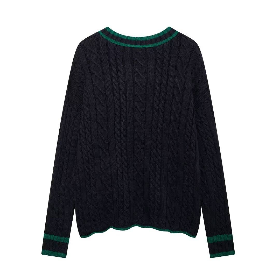 V-neck long sleeve coat in contrasting colors