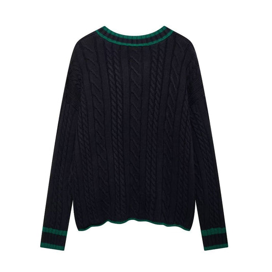 V-neck long sleeve coat in contrasting colors