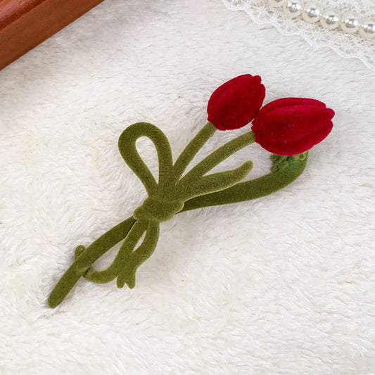 Alloy flocking tulip hairpin flower grab clip