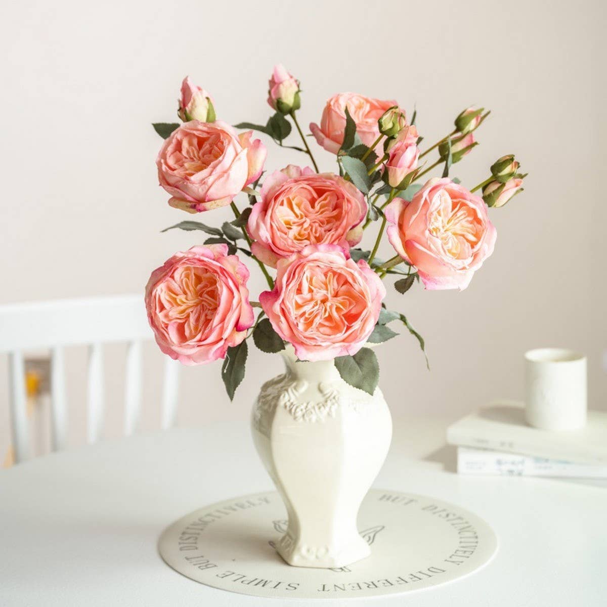 Multi-Head Burnt Edge Austin Rose Faux Bouquet