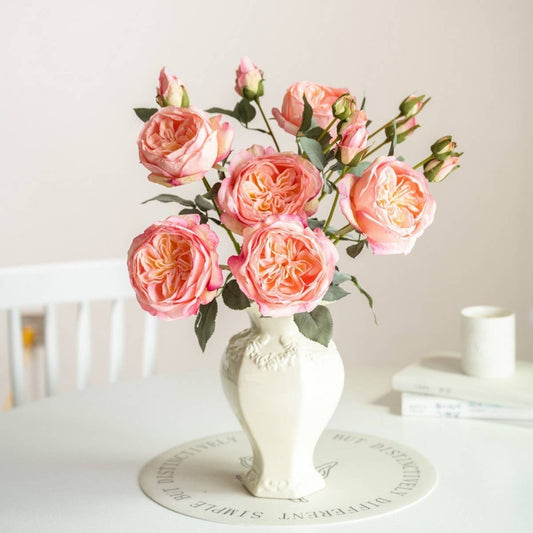 Multi-Head Burnt Edge Austin Rose Faux Bouquet