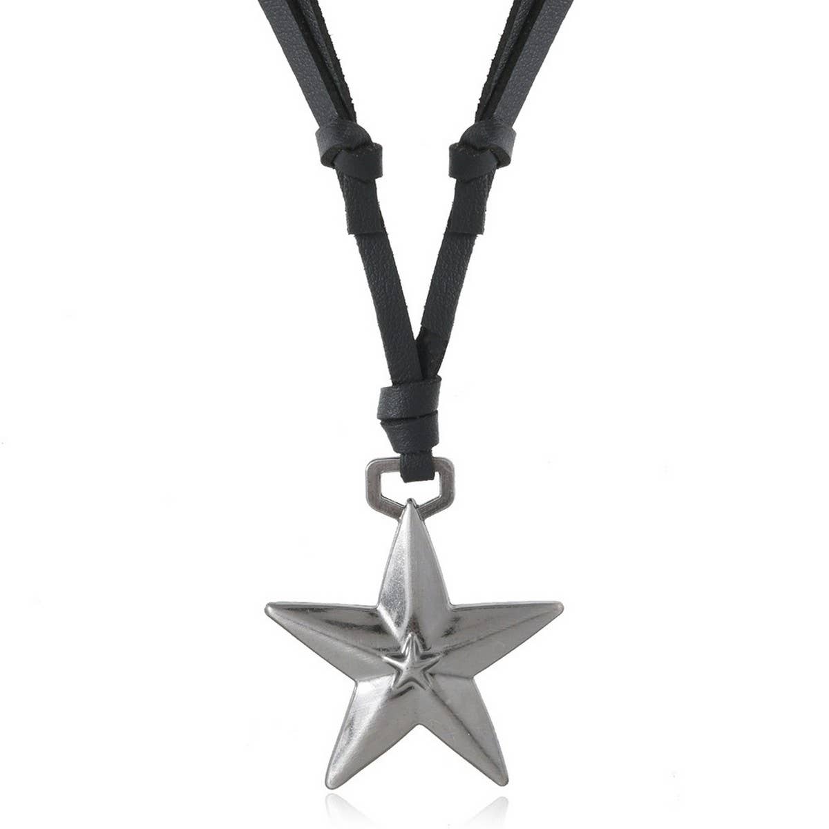 SIMPLE ADJUSTABLE PENTAGRAM LEATHER NECKLACE