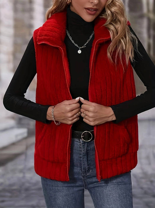 SOLID COLOR VEST COAT WITH PLUSH LAPELS