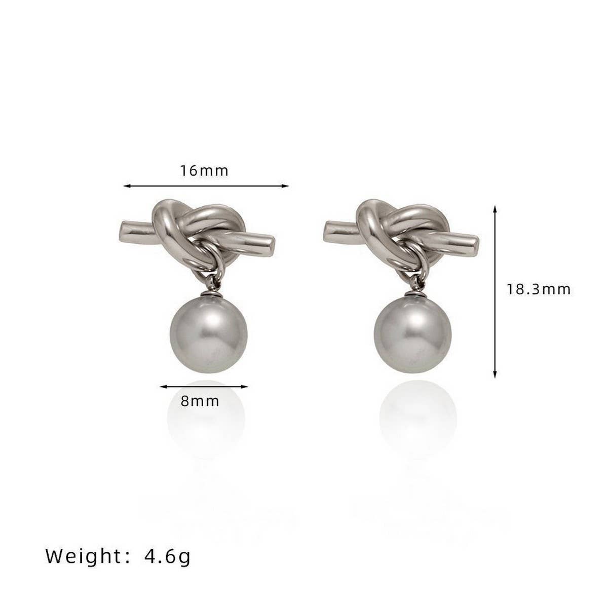 Rope Knot Grey Pearl Stud Earrings Gold White