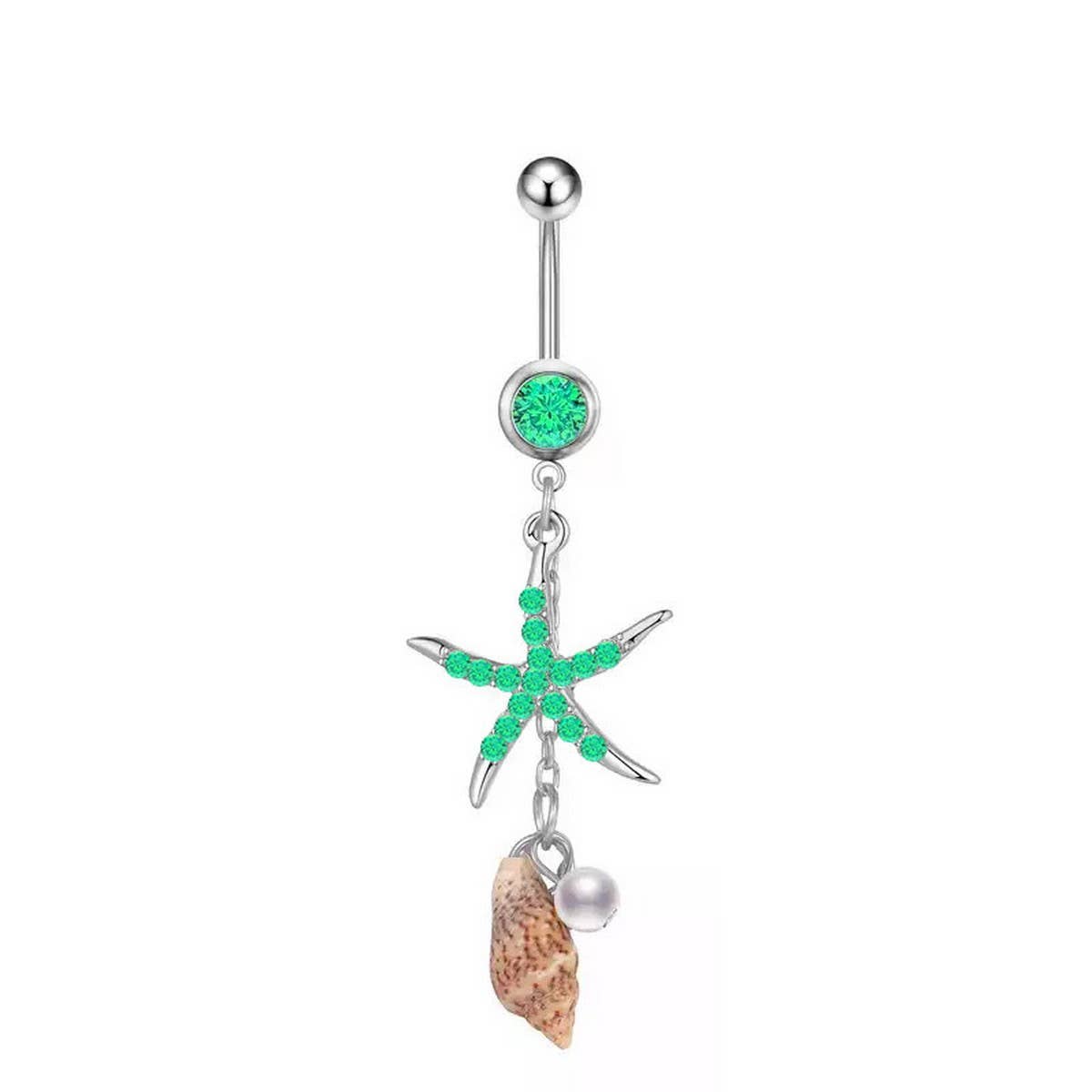 Starfish Shell Belly Ring CZ Nautical Piercing_CWMM9310