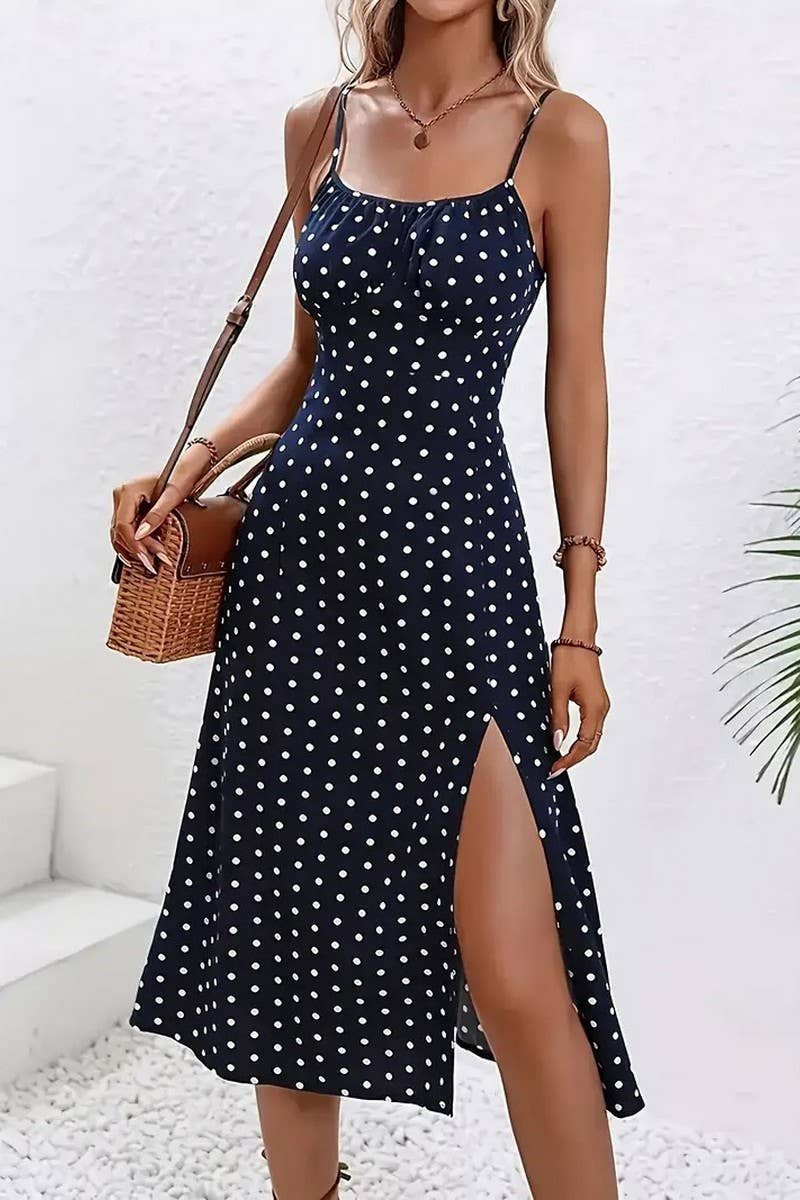CWDMD5903_SEXY ELEGANT POLKA DOT SLIT STRAP DRESS
