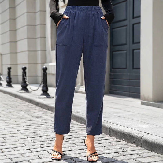 Solid color comfort corduroy straight leg pants