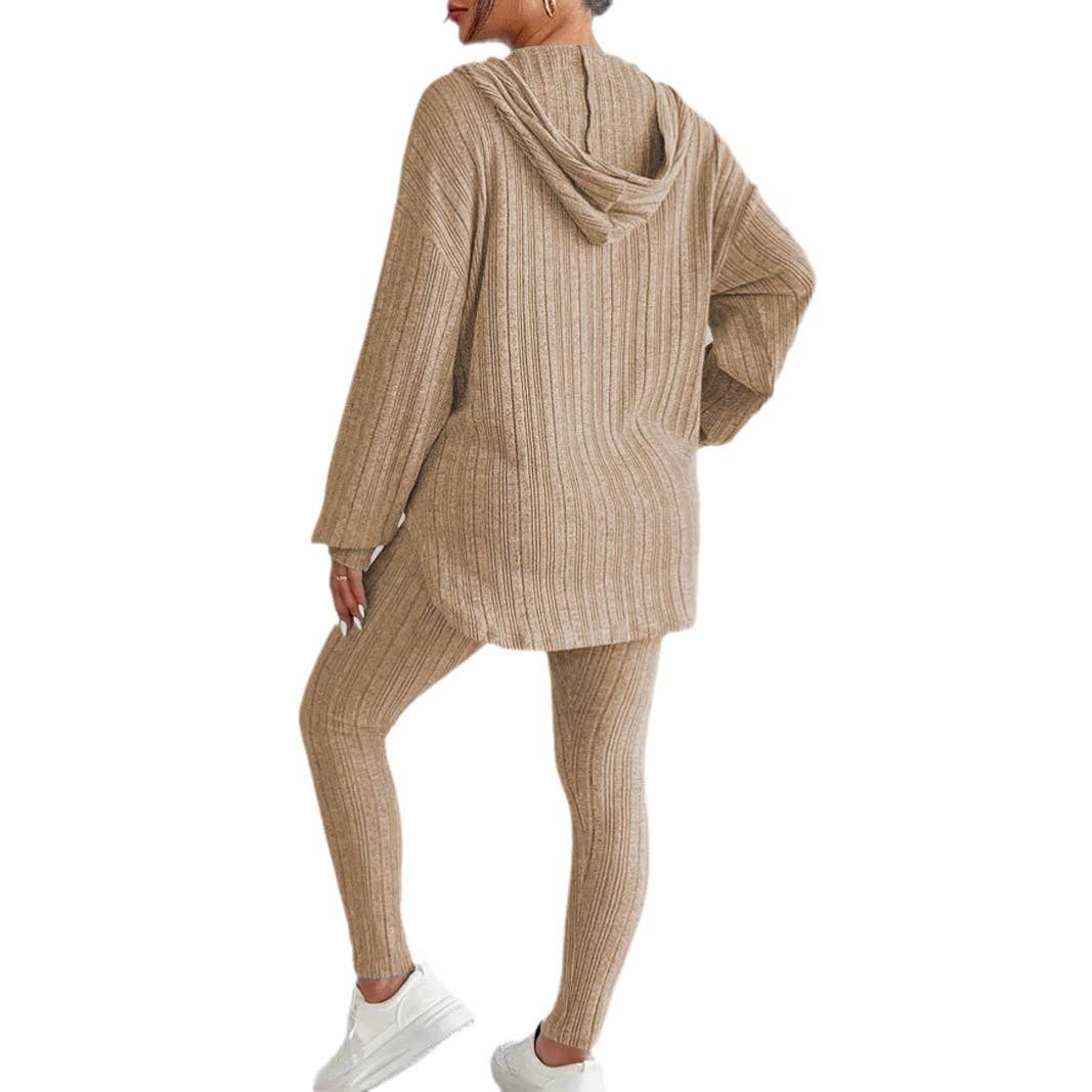 SOLID COLOR CASUAL FASHION HOODED TOP PANT SUIT