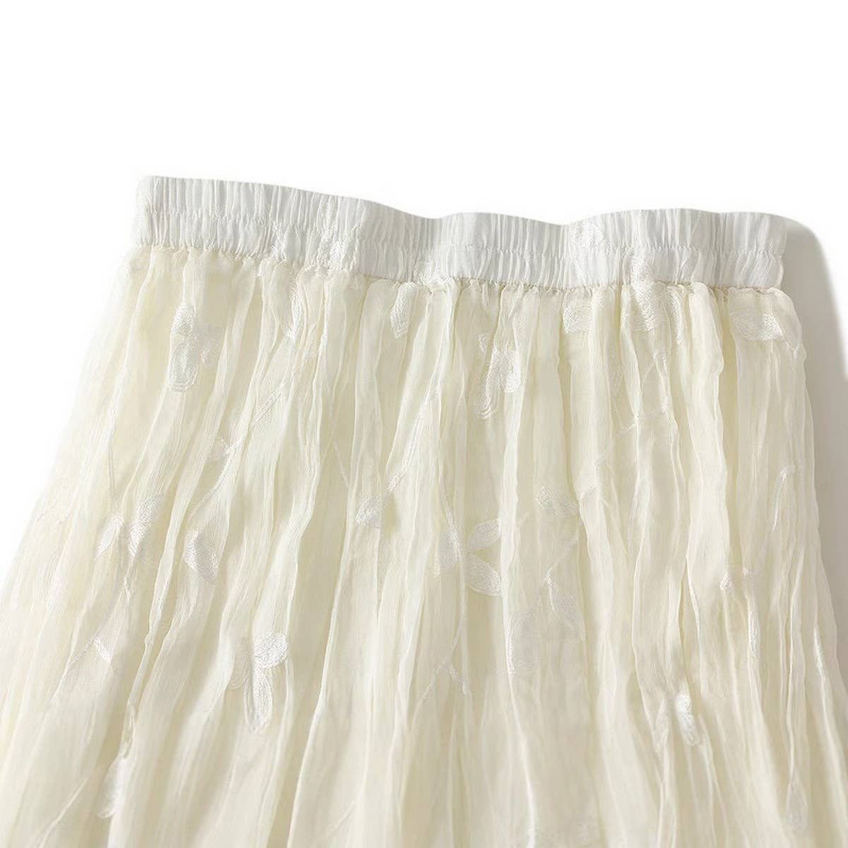 Embroidered Lace A-Line Flared Midi Skirt