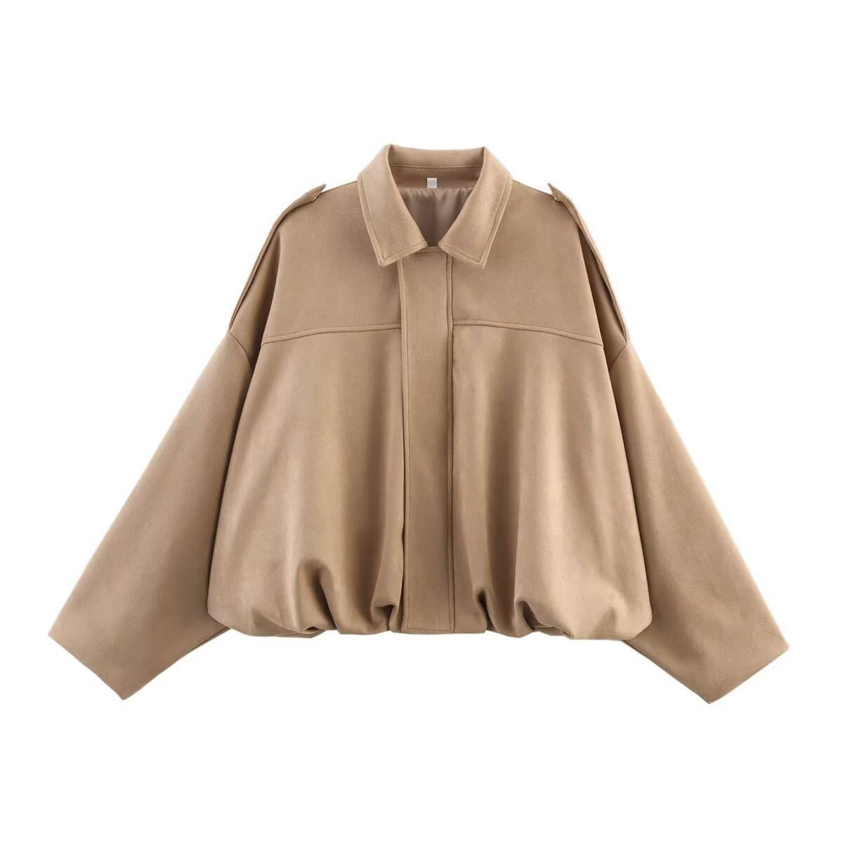 Lapel suede textured baseball jacket