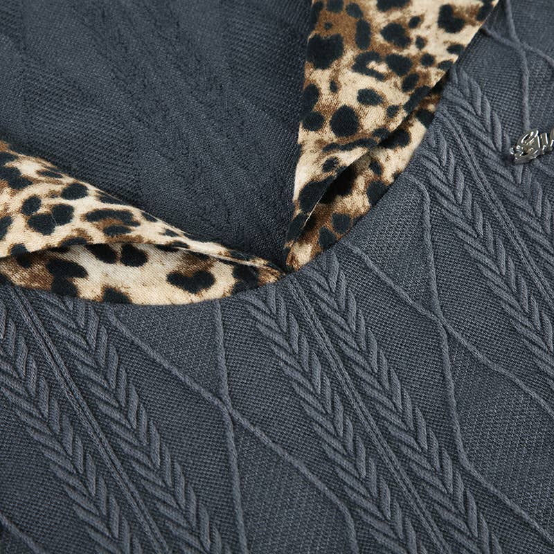 LEOPARD PRINT PATCHWORK KNIT LONG SLEEVE T-SHIRT