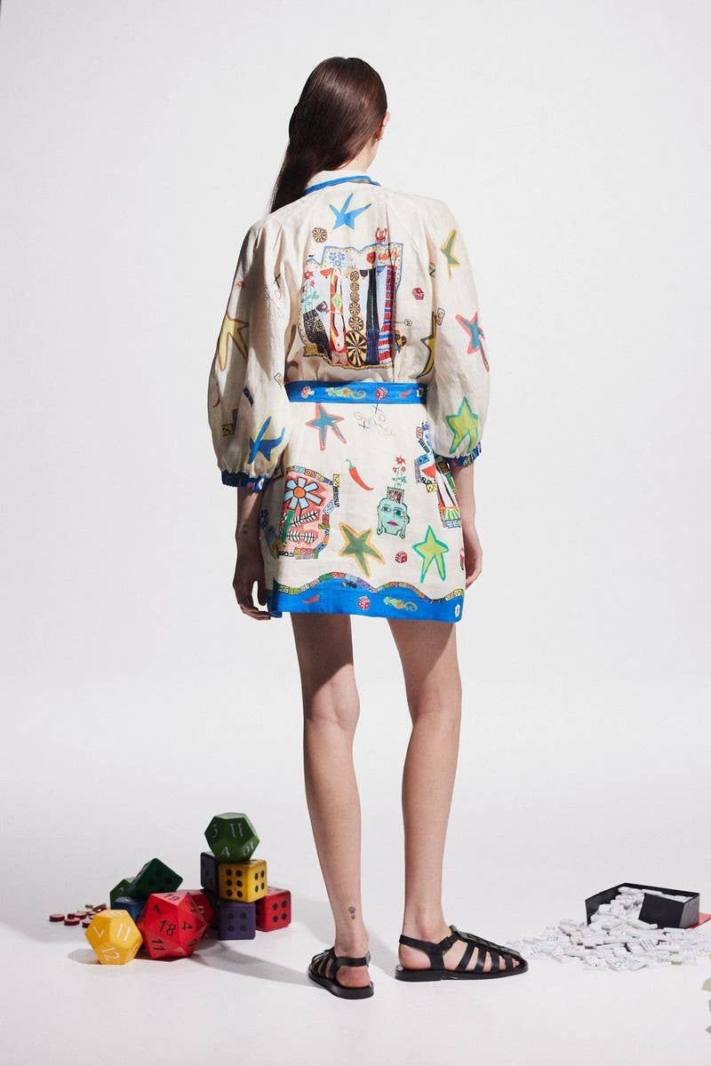 CWDSD8253_FLORAL PRINT TIE LONG SLEEVE DRESS