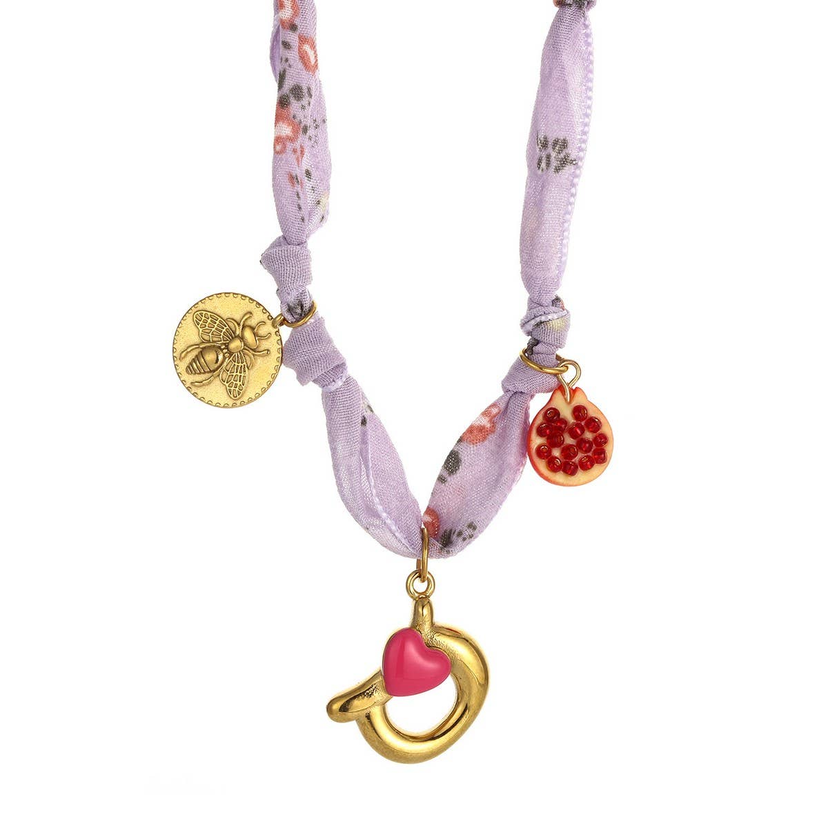 Colorful Scarf Necklace with Fruit Charms