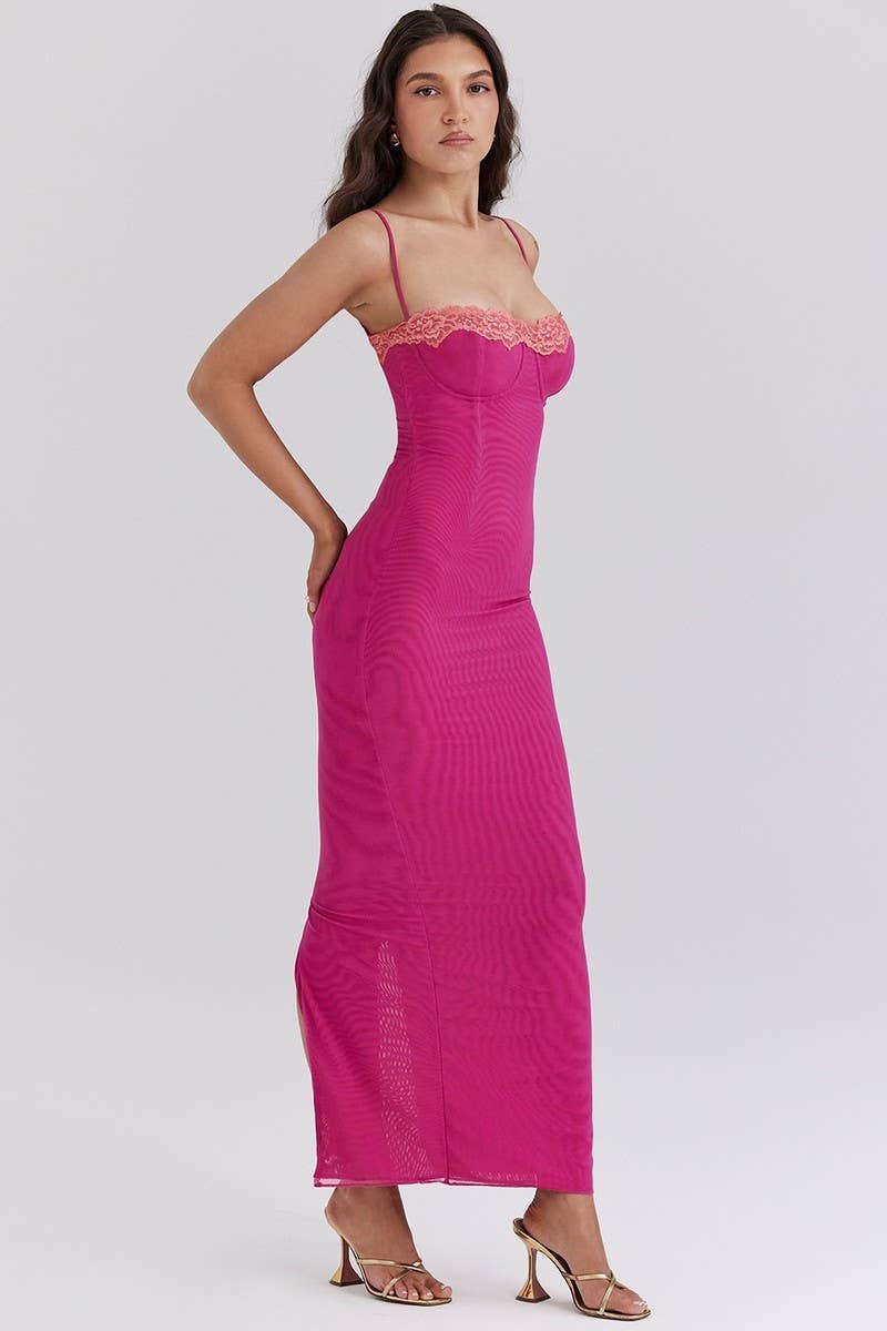 CWDMD5609_LACE TRIM STRAPLESS SEXY VACATION MAXI DRESS