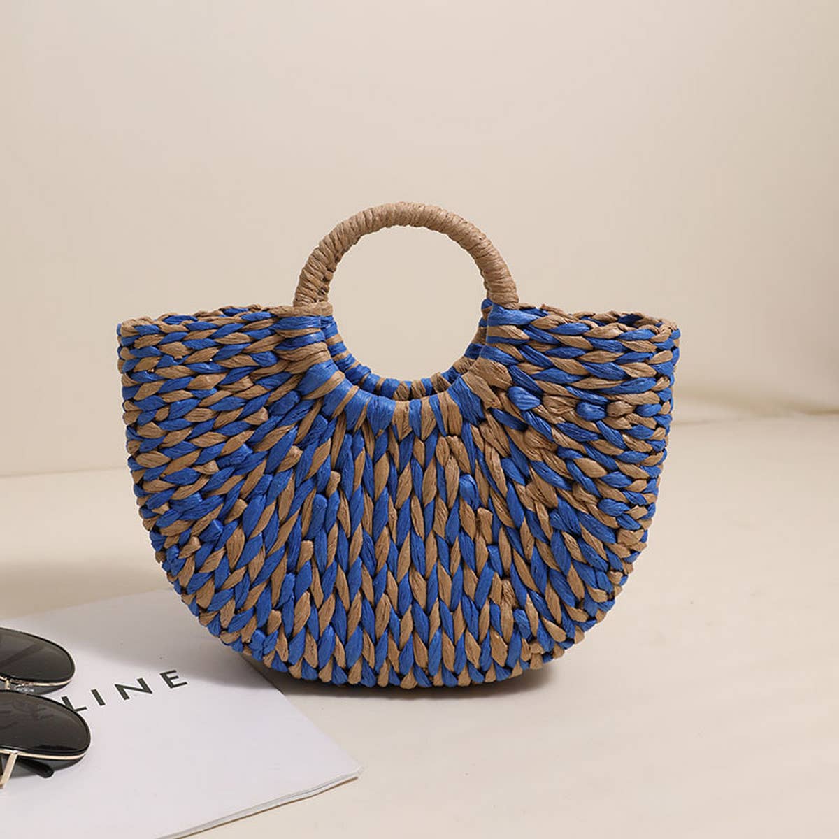 HALF ROUND SHOULDER BEACH TOTE STRAW BAG_CWAB1868