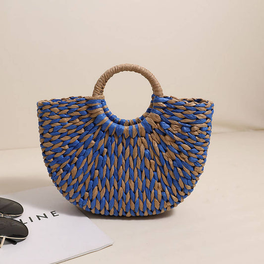 HALF ROUND SHOULDER BEACH TOTE STRAW BAG_CWAB1868