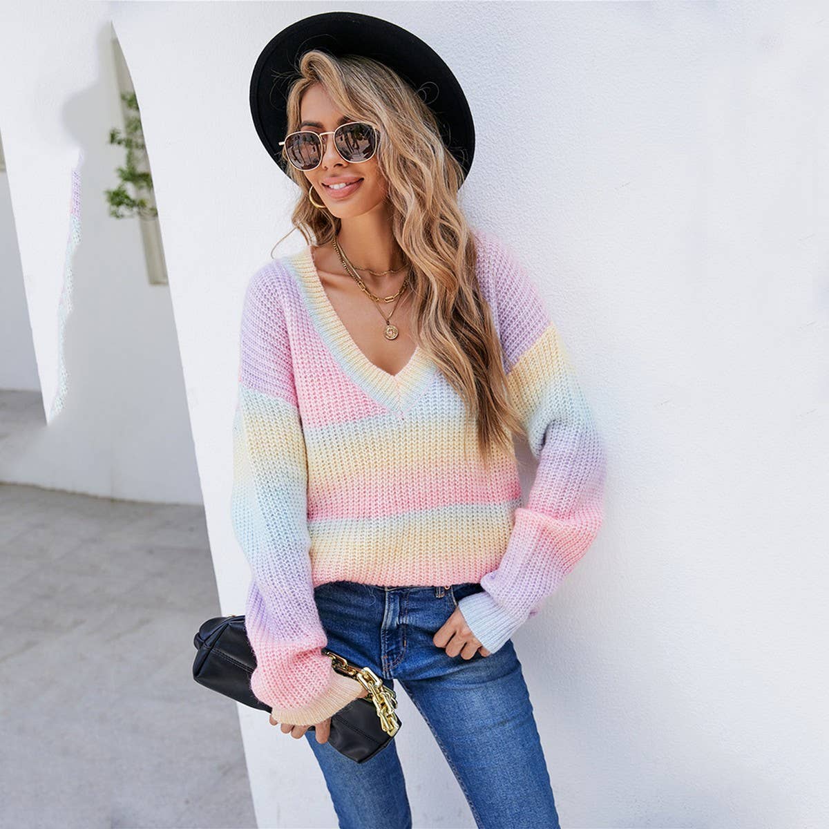 Tie-dye V-neck pullover fashion personality sweater
