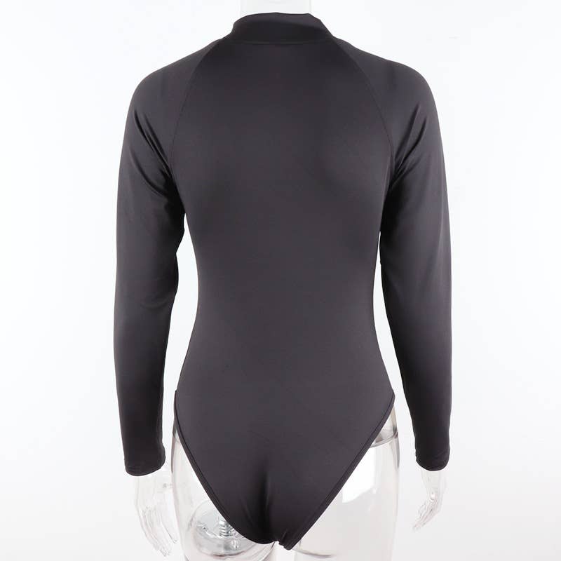 Solid-color round-neck semi-cardigan jumpsuit