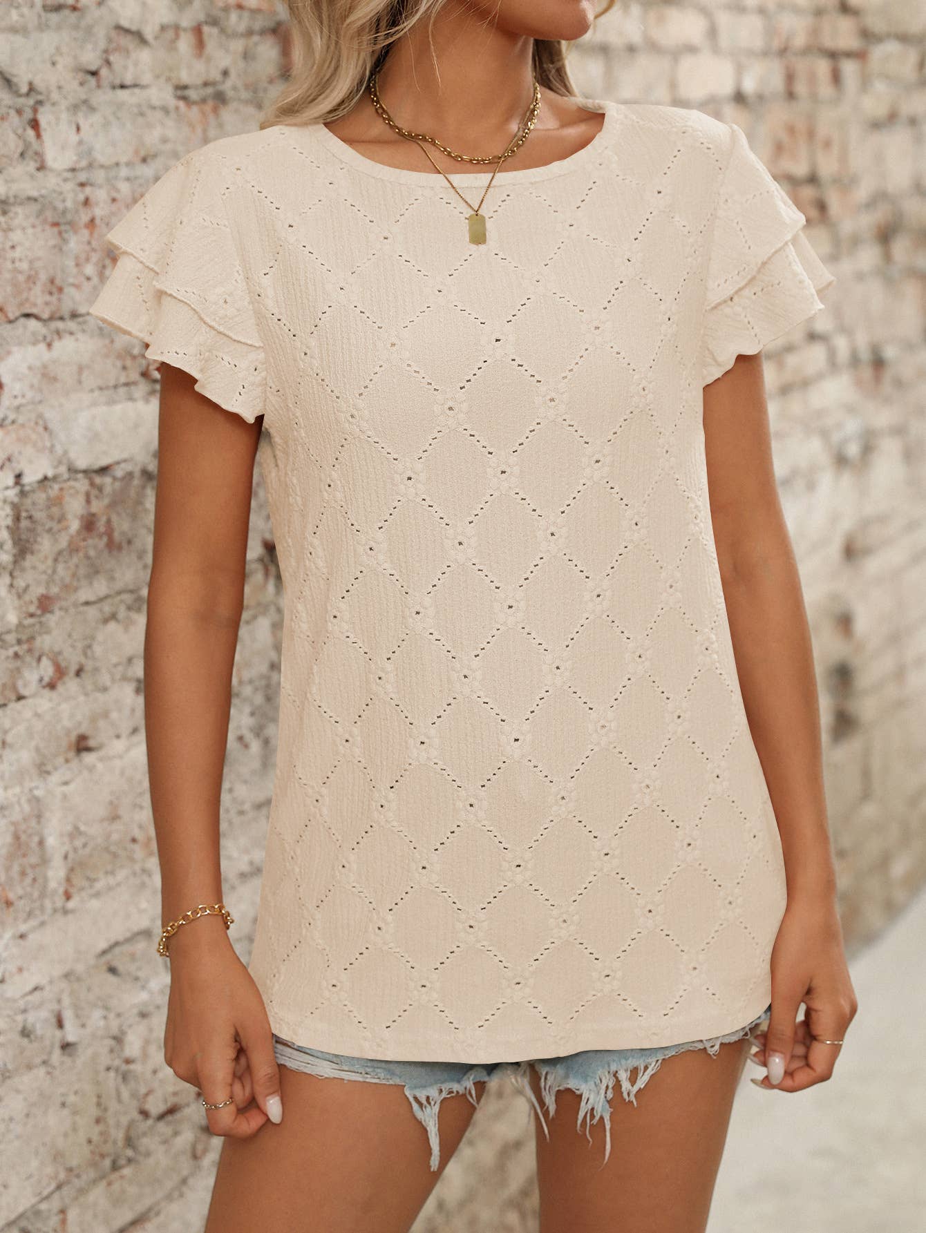 Solid-color round-neck short-sleeved T-shirt