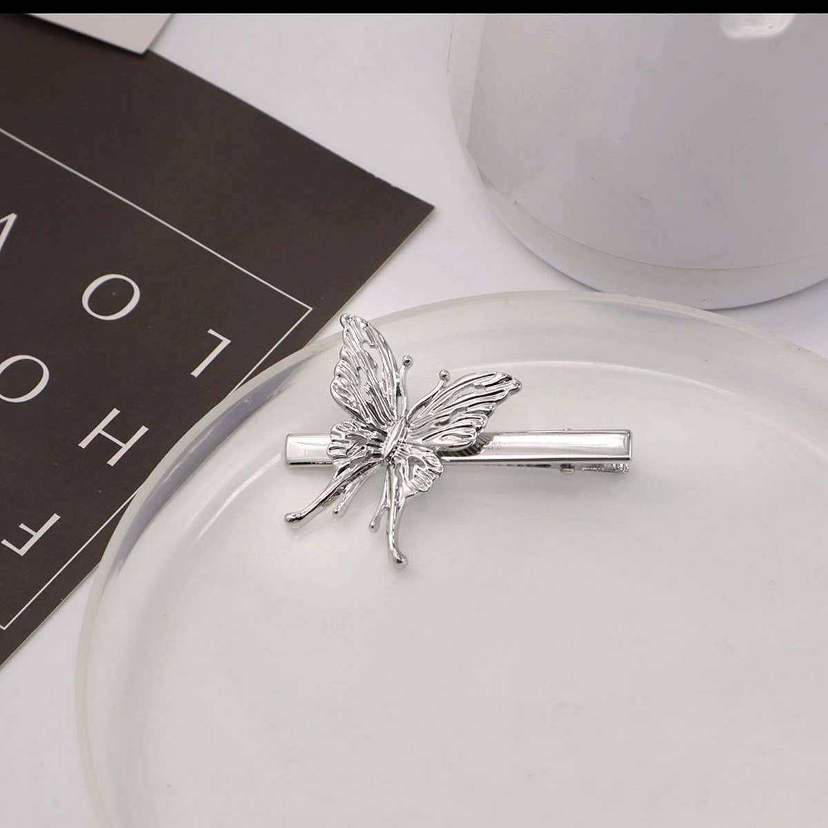 METAL ROSE HAIRPIN SIDE BANGS DUCKBILL CLIP