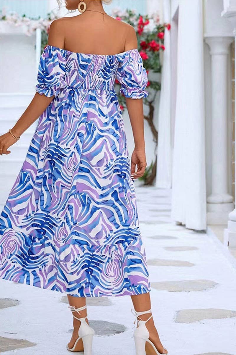 CWDMD5412_OFF SHOULDER FLORAL SMOCKED WAIST MIDI DRESS