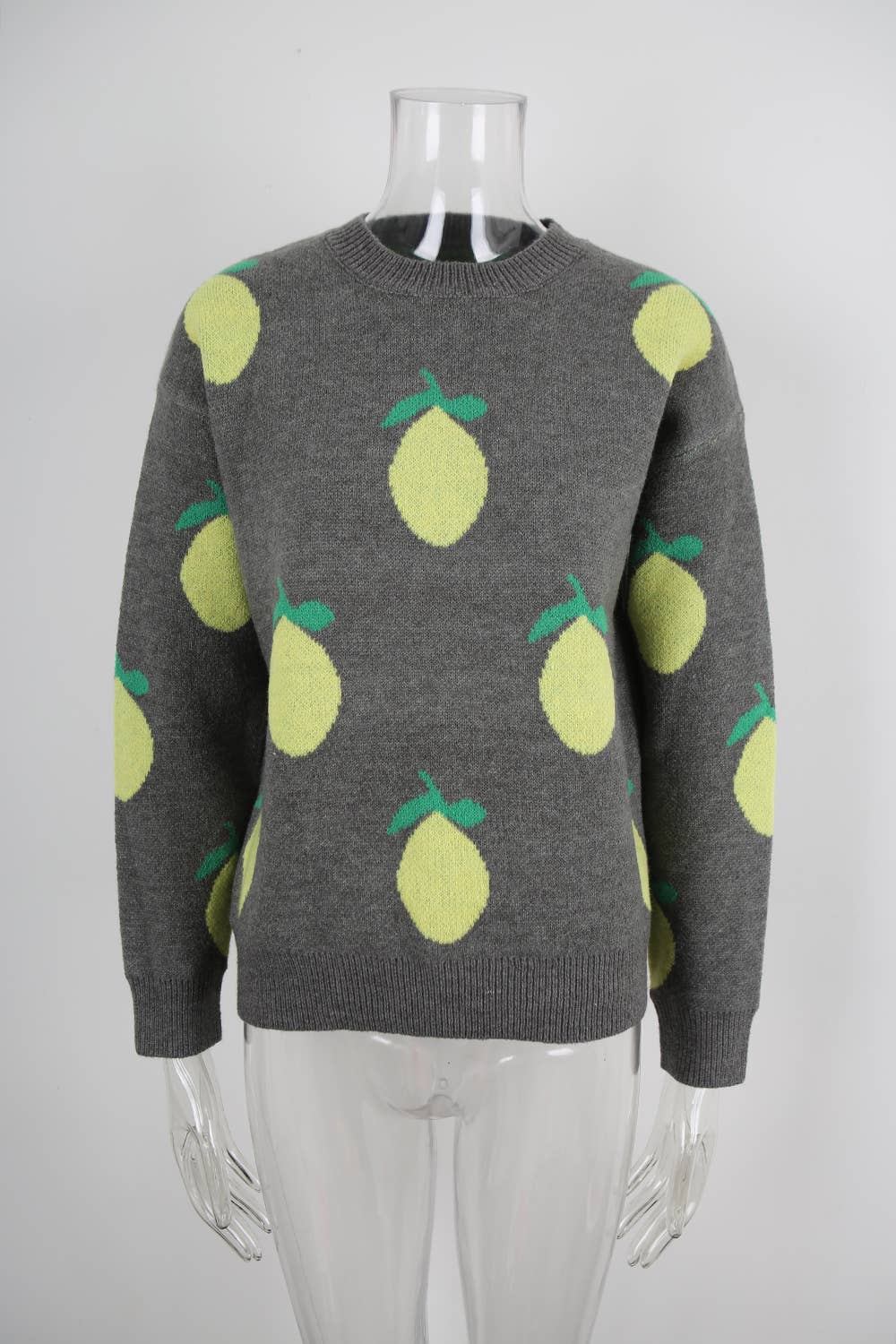 Lemon jacquard round-neck knitted sweater