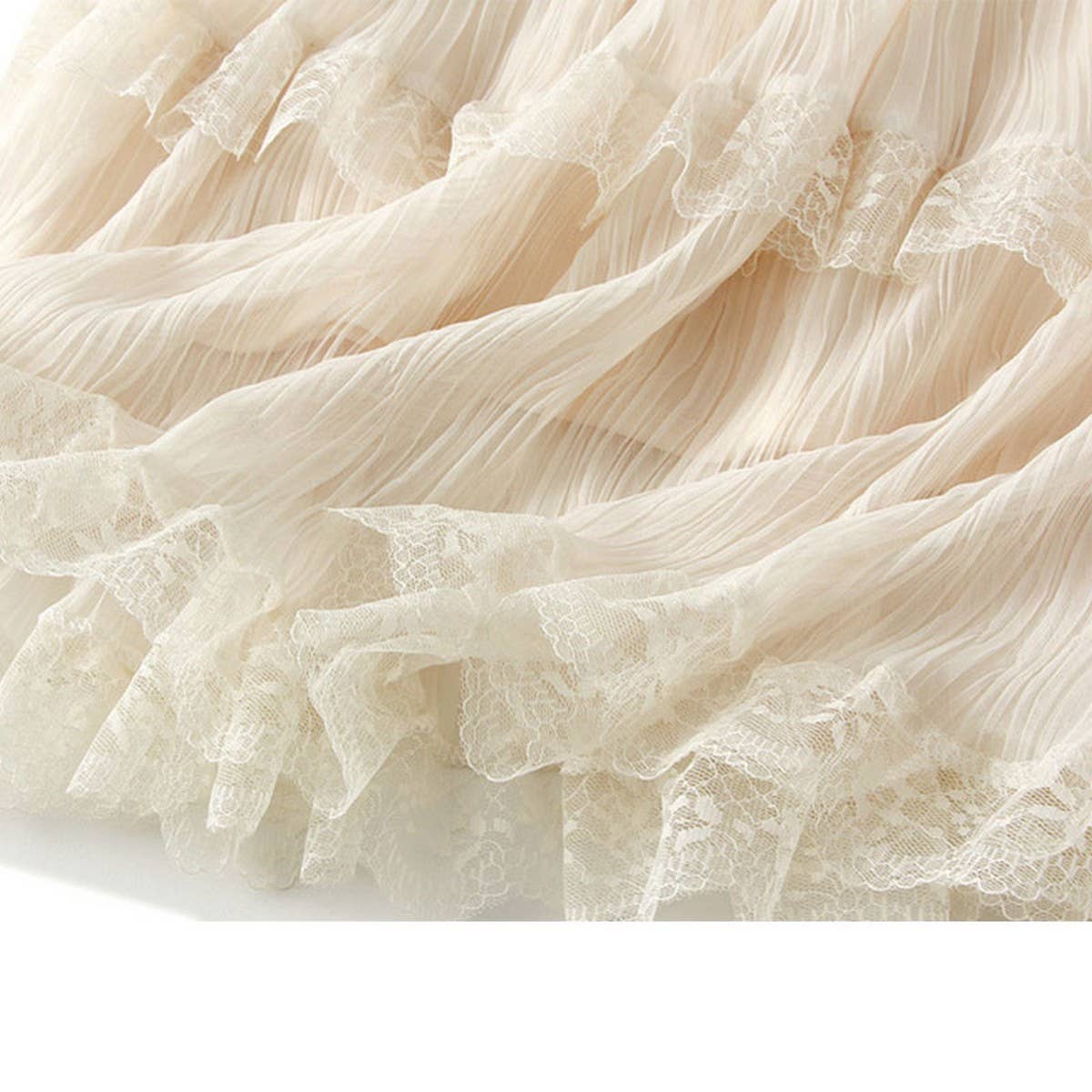 WAVE PLEATED MESH SPLICING LACE SKIRT CAKE SKIRT