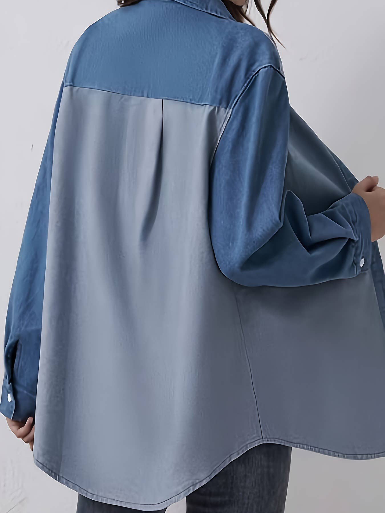 LAPEL SINGLE BREASTED COLOR MATCHING DENIM SHIRT