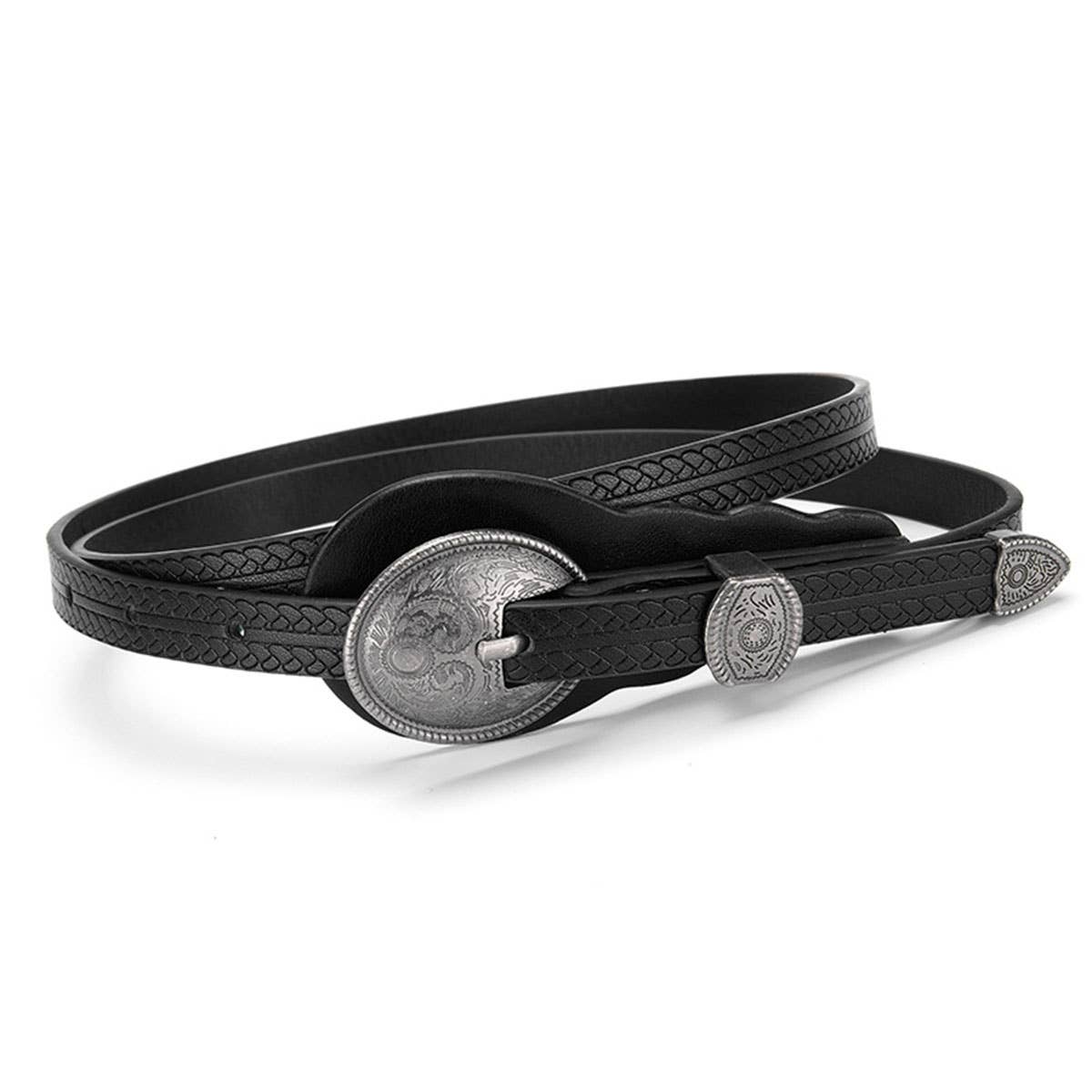 Retro slim waist belt with carved ethnic style