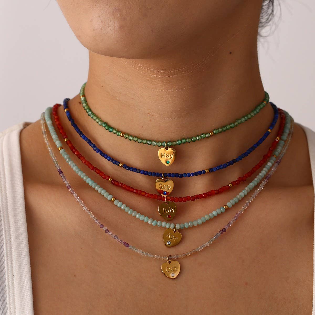 12-Month Cut Stone Necklace with Heart Pendant_CWMM8851